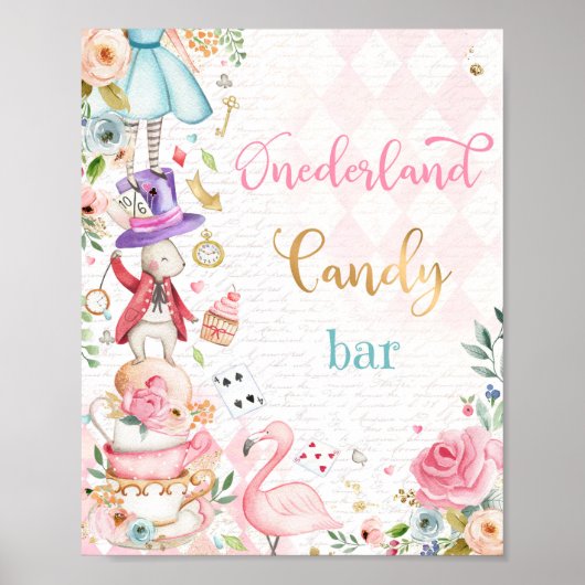 Alice in Onederland Wonderland Snoep Bar Sign Poster (Voorkant)