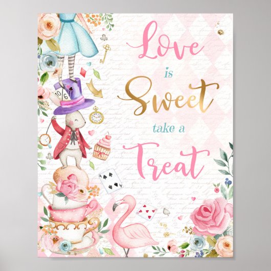 Alice in Onederland Wonderland Treat Favor Sign Poster (Voorkant)