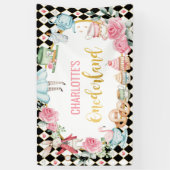 Alice in Onederland - Zwarte Roze achtergrond Spandoek (Verticaal)