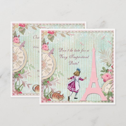 Alice in Parijs Shabby Chic Birthday Kaart (Voorkant / Achterkant)