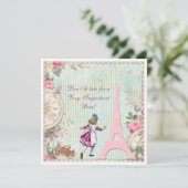 Alice in Parijs Shabby Chic Birthday Kaart (Staand voorkant)