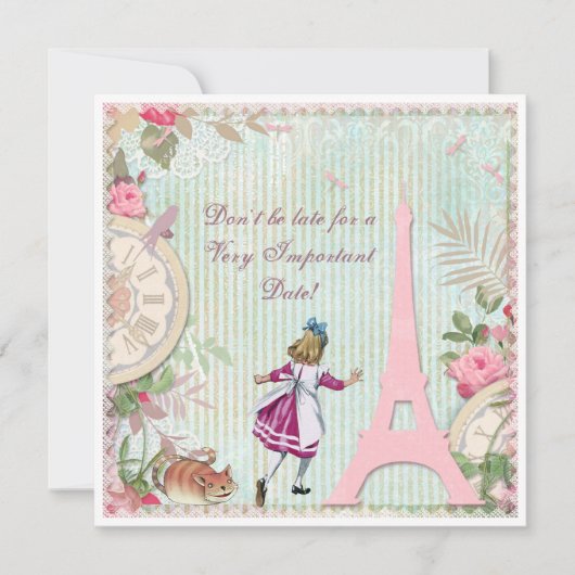Alice in Parijs Shabby Chic Birthday Kaart (Voorkant)