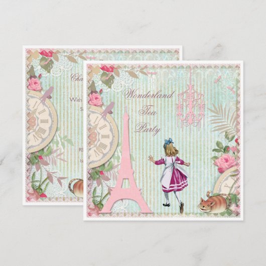 Alice in Parijs Shabby Chic Wonderland Theepartij Kaart (Voorkant / Achterkant)