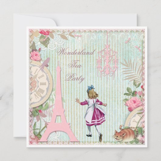 Alice in Parijs Shabby Chic Wonderland Theepartij Kaart (Voorkant)
