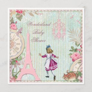 Alice in Paris Shabby Chic Wonderland Baby shower Kaart
