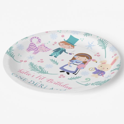 Alice in Winter One-Derland | Wonderland Birthday Papieren Bordje (Gekanteld)