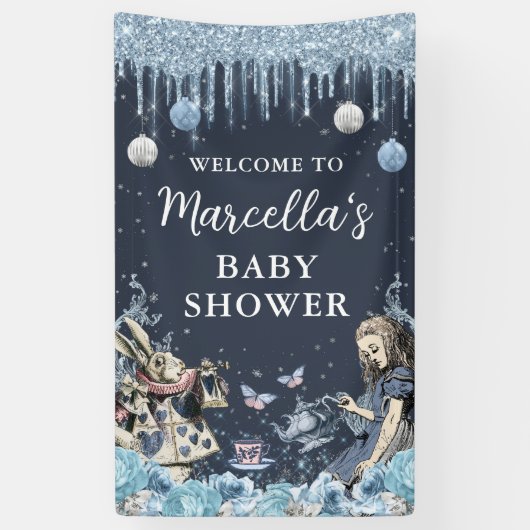 Alice in Winter Wonderland Baby shower Banner (Verticaal)