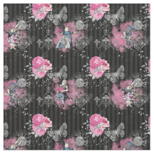 Alice in Winter Wonderland op Black Striped Stof