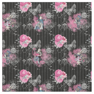 Alice in Winter Wonderland op Black Striped Stof