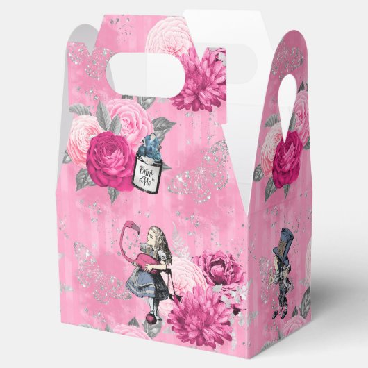 Alice in Winter Wonderland op roze gestreept Bedankdoosjes (Geopend)