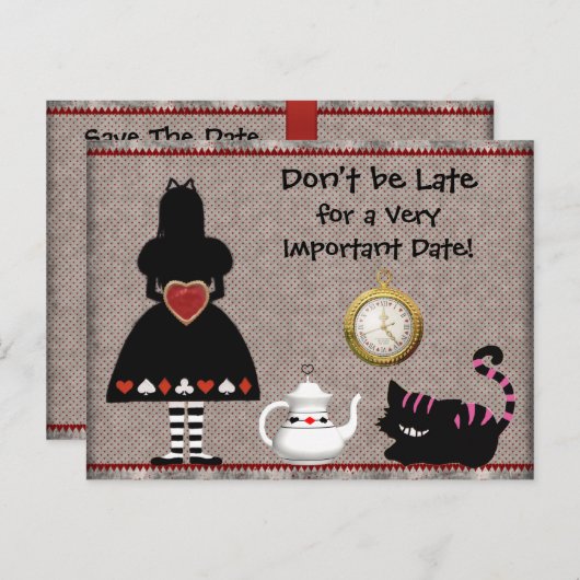 Alice in Wondeland Save the Date Baby shower Aankondigingskaart (Voorkant / Achterkant)