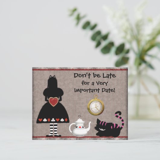 Alice in Wondeland Save the Date Baby shower Aankondigingskaart (Staand voorkant)