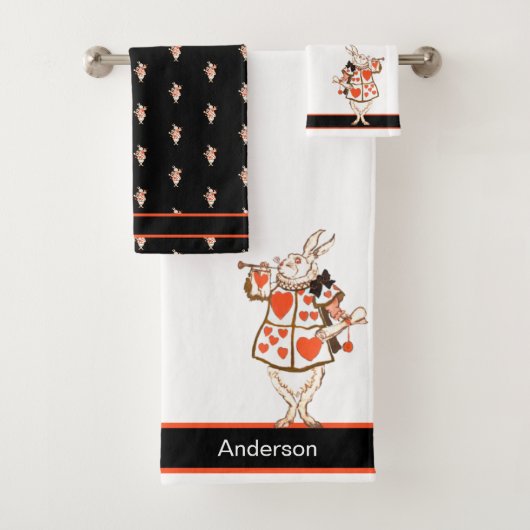 Alice in Wonderlan White Rabbit Black White Red Ba Bad Handdoek (Insitu)