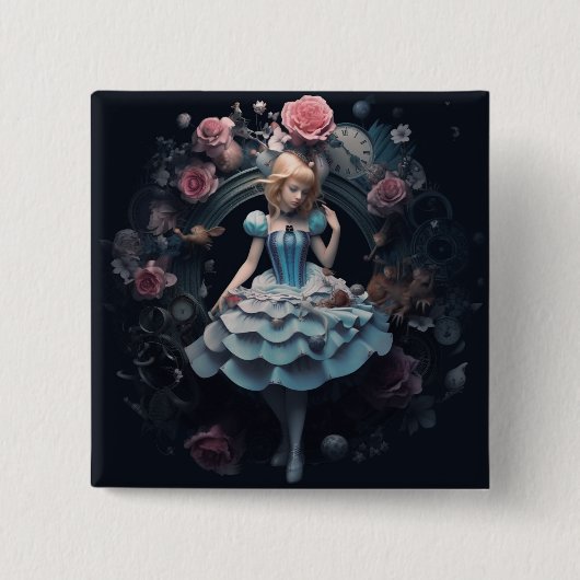 Alice in Wonderland 15cm Vierkante Badge Button 5,1 Cm (Voorkant)