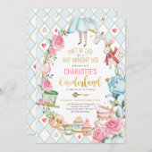 Alice in Wonderland 1e verjaardag Mad Tea Party Kaart (Voorkant / Achterkant)