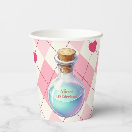 Alice in Wonderland 1e verjaardag Onederland Papieren Bekers (Achterkant)