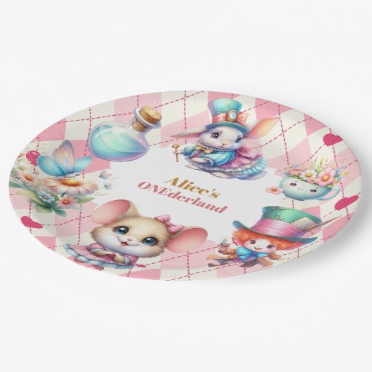 Alice in Wonderland 1e verjaardag Onederland Papieren Bordje (Gekanteld)