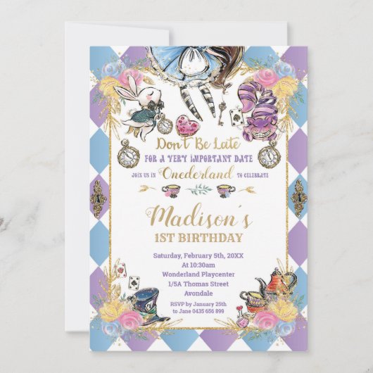 Alice in Wonderland 1e verjaardag Onederland thee Kaart (Voorkant)