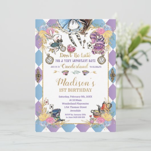 Alice in Wonderland 1e verjaardag Onederland thee Kaart (Staand voorkant)