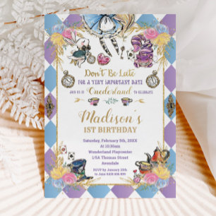 Alice in Wonderland 1e verjaardag Onederland thee Kaart