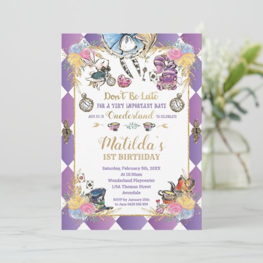 Alice in Wonderland 1e verjaardag Onederland thee Kaart (Staand voorkant)
