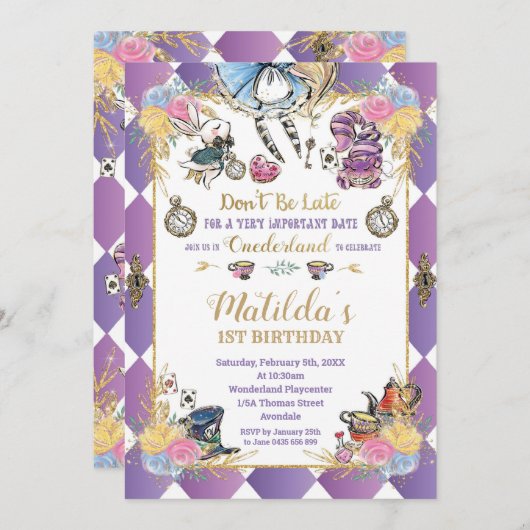 Alice in Wonderland 1e verjaardag Onederland thee Kaart (Voorkant / Achterkant)
