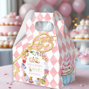 Alice in Wonderland 1e verjaardag Roze Bedankdoosjes