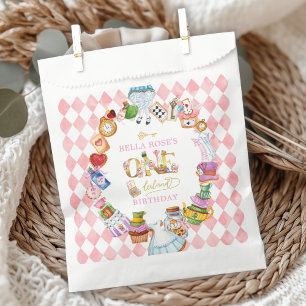 Alice in Wonderland 1e verjaardag Roze Bedankzakje