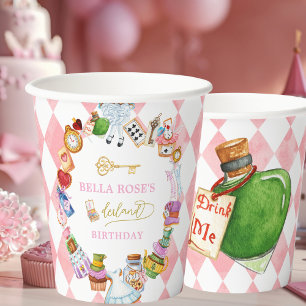 Alice in Wonderland 1e verjaardag Roze Papieren Bekers