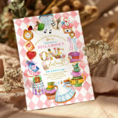Alice in Wonderland 1e verjaardag Roze Uitnodiging