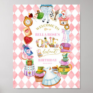 Alice in Wonderland 1e verjaardag Roze Welkom Poster