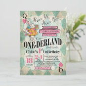 Alice in Wonderland 1e verjaardag Uitnodigingen (Staand voorkant)