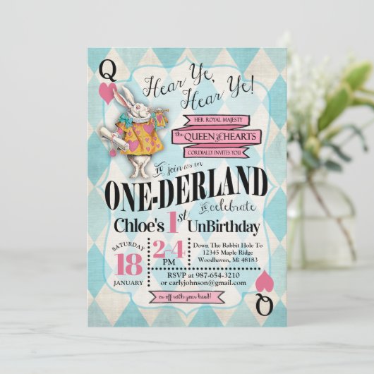 Alice in Wonderland 1e verjaardag Uitnodigingen (Staand voorkant)