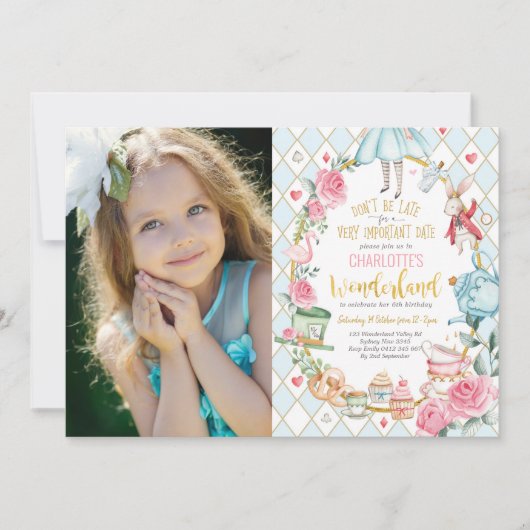  Alice in Wonderland 1e Verjaardags Thee Party Kaart (Voorkant)