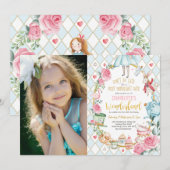  Alice in Wonderland 1e Verjaardags Thee Party Kaart (Voorkant / Achterkant)