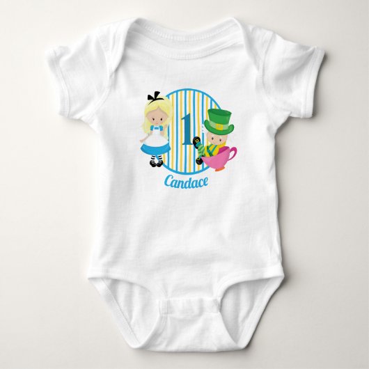 Alice in Wonderland 1st Birthday Cute Custom Romper (Voorkant)