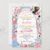 Alice in Wonderland 1st Birthday Invitation Kaart (Voorkant)