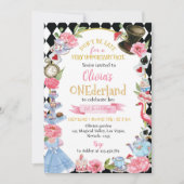 Alice in Wonderland 1st Birthday Invitation Kaart (Voorkant)