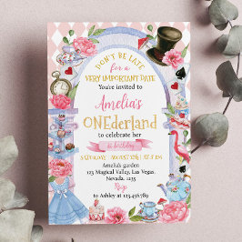 Alice in Wonderland 1st Birthday Invitation Kaart