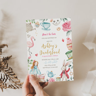 Alice in Wonderland 1st Birthday Invitation Kaart