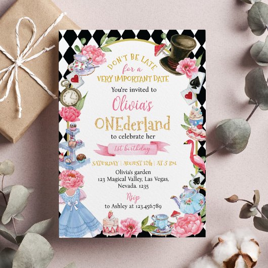 Alice in Wonderland 1st Birthday Invitation Kaart