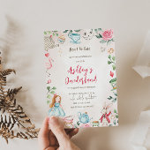 Alice in Wonderland 1st Birthday Invitation Kaart