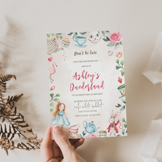 Alice in Wonderland 1st Birthday Invitation Kaart