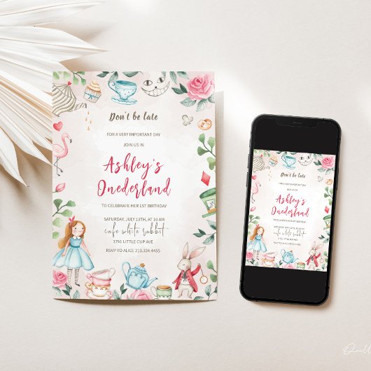 Alice in Wonderland 1st Birthday Invitation Kaart