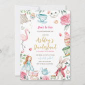 Alice in Wonderland 1st Birthday Invitation Kaart (Voorkant)