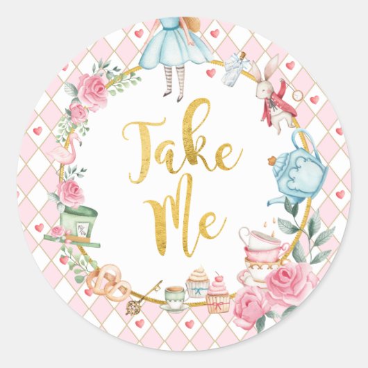 Alice in Wonderland 1st Birthday Onederland Favors Ronde Sticker (Voorkant)