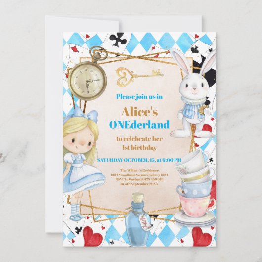 Alice in Wonderland 1st Birthday Onederland Party Kaart (Voorkant)