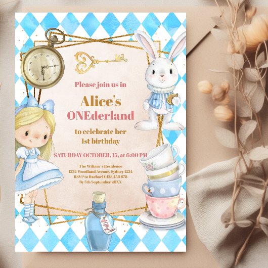 Alice in Wonderland 1st Birthday Onederland Party Kaart