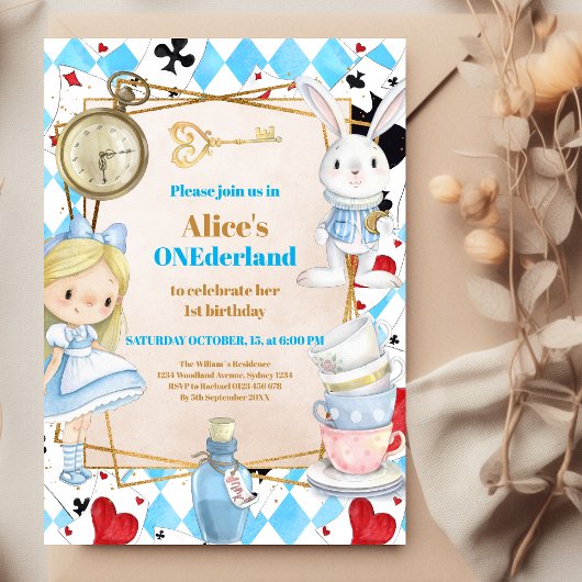 Alice in Wonderland 1st Birthday Onederland Party Kaart