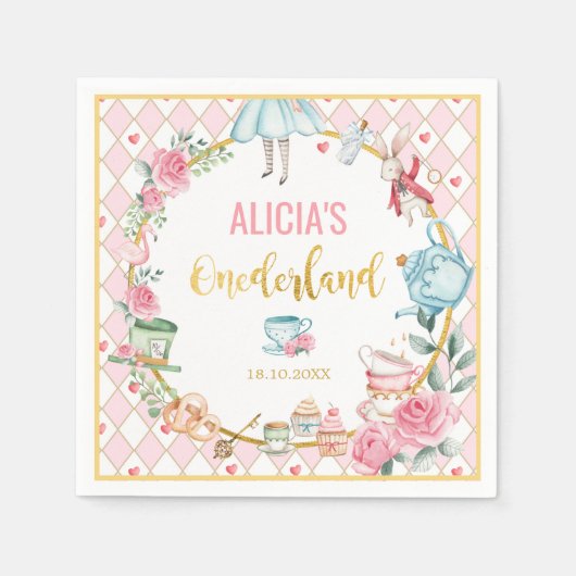 Alice in Wonderland 1st Birthday Onederland Party Servet (Voorkant)